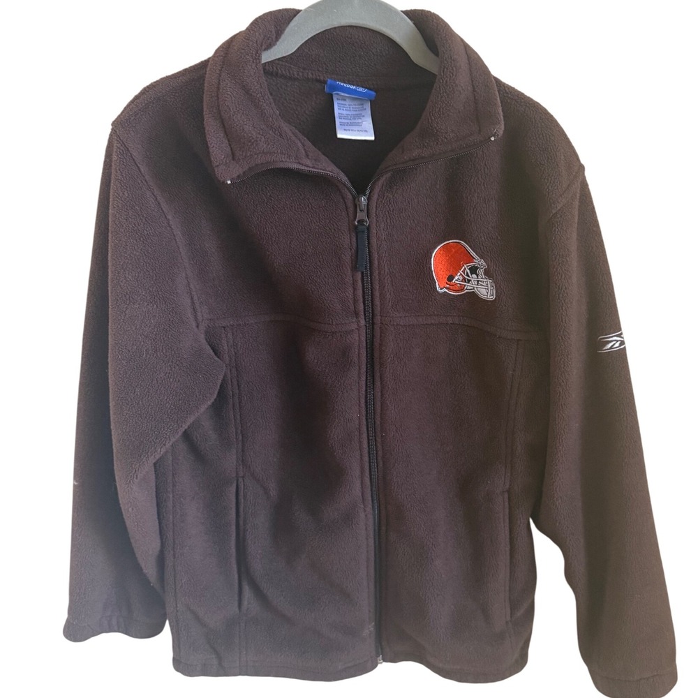 Vintage Reebok NFL Cleveland Browns Fleece Zip Jacket Brown Youth M 10-12‎